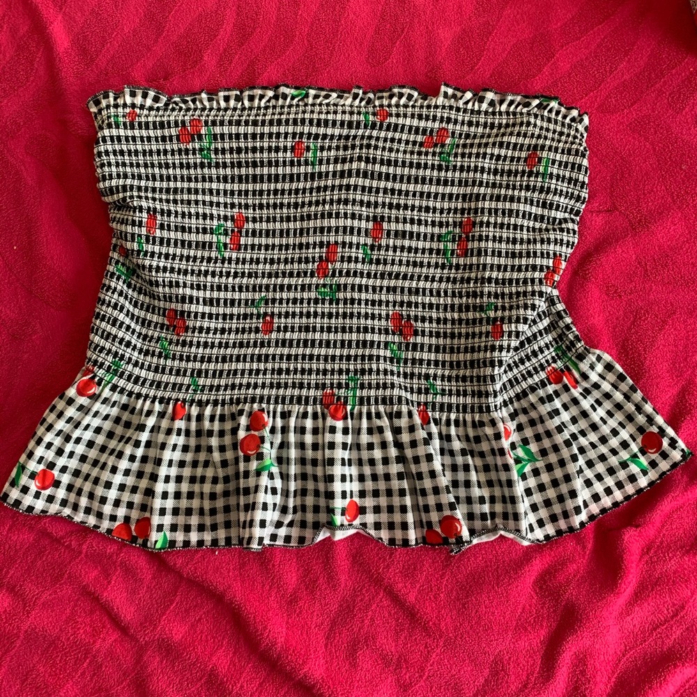 A black and white cherry crop top